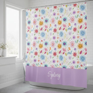 Lila Blau Rosa Boho Wildblume Personalisiert Duschvorhang