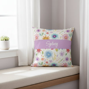 Lila Blau Rosa Boho Wildblume Personalisiert Kissen
