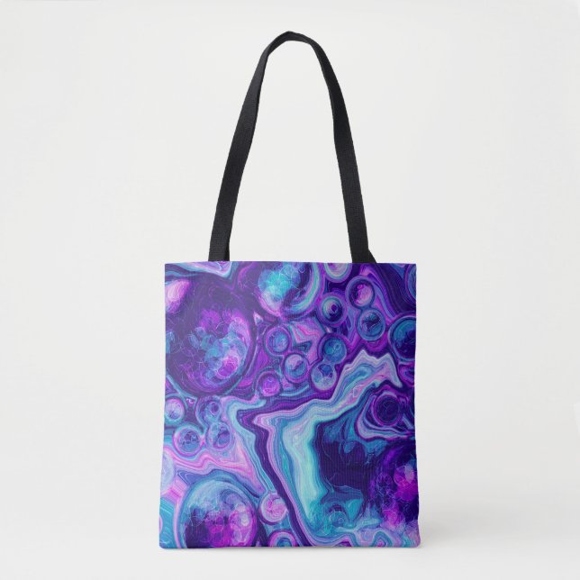 Lila, blau, rosa Bokeh Marmorflüssigkeit Kunst Tasche (Vorderseite)