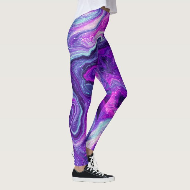 Lila, blau, rosa Marmorflüssigkeit Kunst Leggings (Rechts)
