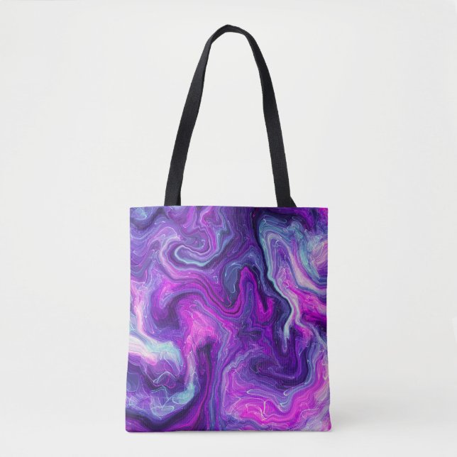 Lila, blau, rosa Marmorflüssigkeit Kunst Tasche (Vorderseite)