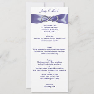 Lila Blau Silber Unendlichkeit Hochzeitsmenükarte Einladung
