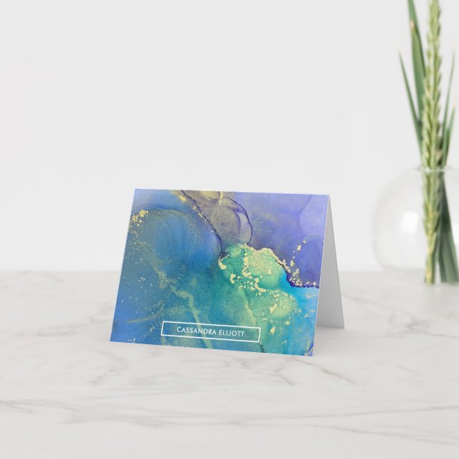 Lila Blau und Gold Abstrakter Alkohol Tinte Art (Vorderseite)