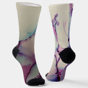 Lila Blau und Rosa abstraktes Alkohol-Tinten-Flüss Socken