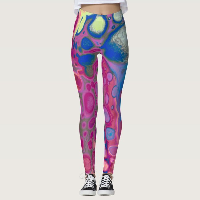 Lila, blau und rosa Digitale Moderne Abstrakt Leggings (Vorderseite)