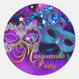 Lila Blau- und Rosa Maskerade Party Sticker