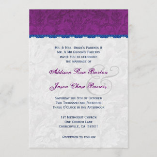 Lila, blau und silber Wedding Monogram V05 Einladung