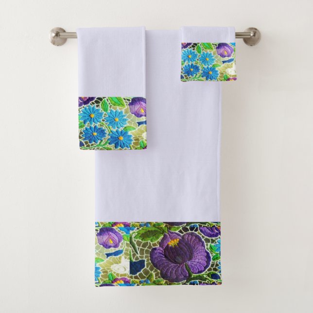 Lila-blau-ungarische Stickerei Badhandtuch Set (Insitu)