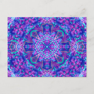 Lila & Blau Vintages Fraktal Kaleidoskop Postkarte