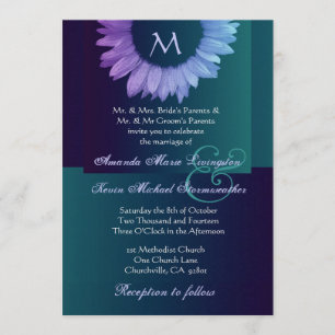 Lila blaue aquamarine farbige Sonnenblume-Hochzeit Einladung