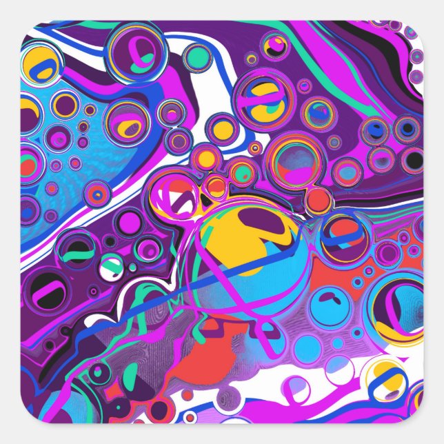 Lila, blaue Bläschen Abstrakt Moderne Quadratischer Aufkleber (Vorderseite)
