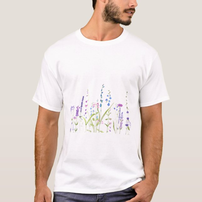 lila blaue Blume Aquarellmalerei T-Shirt (Vorderseite)