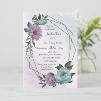 lila-blaue Blumen botanischer Geburtstag Einladung