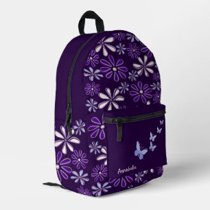 Lila Blaue Blumen-Kritzelmuster Bedruckter Rucksack