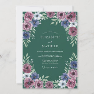 Lila Blaue Blumengesteck Hochzeit Einladung