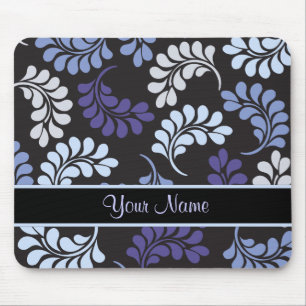 Lila-blaue Blumengraphik mit Monogramm-Muster Mousepad