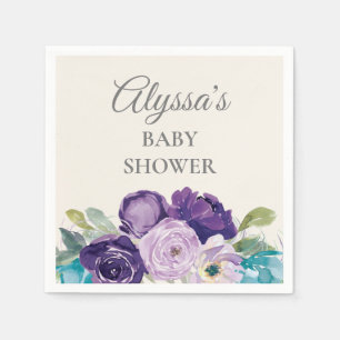 Lila Blaue Blumige Salbeiblätter Baby Shower Serviette