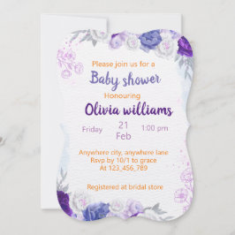 Lila blaue Blütenpracht für Babydusche Einladung