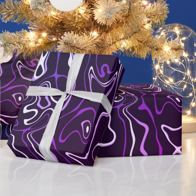 Lila blaue Damaskus abstrakte Wirbel coole Muster Geschenkpapier (Feiertage)