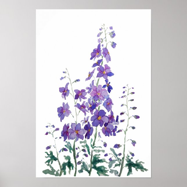 lila-blaue Delphina-Aquarellfarbe Poster (Vorne)