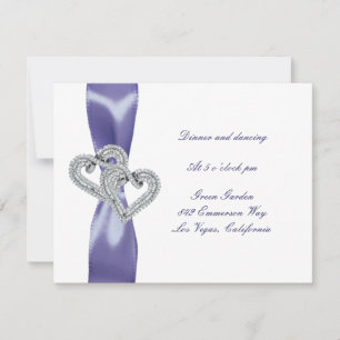 Lila Blaue Diamant-Herzen-Hochzeitsempfangskarte Einladung
