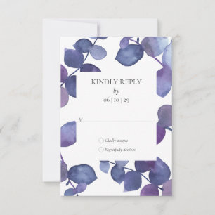 Lila Blaue Eukalyptusblätter Florale RSVP Karte
