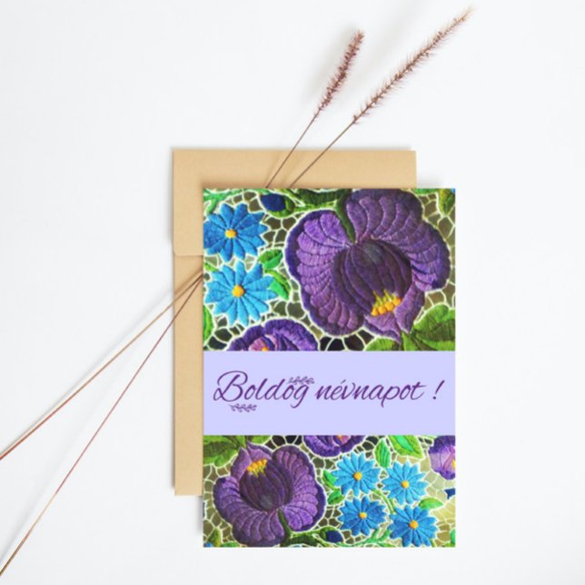 Lila - blaue fette ungarische Stickerei - Namensta Postkarte (Von Creator hochgeladen)