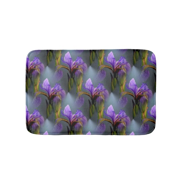 Lila Blaue Flagge Iris Blume Naturmuster Badematte (Vorderseite)