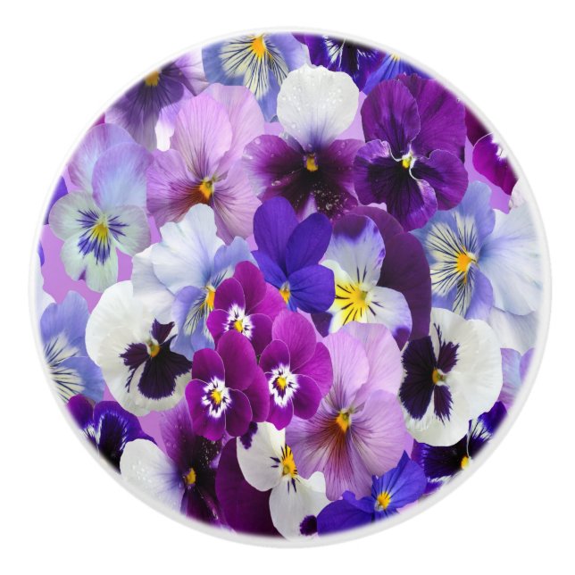 Lila-blaue Floral-Blume Keramikknauf (Vorderseite)