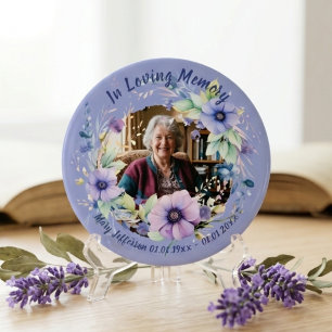 Lila Blaue Florale Gedenk Erinnerungs Foto Button