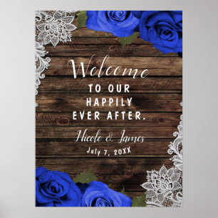 Lila blaue florale Rosen rustikale Holzspitze Hoch Poster