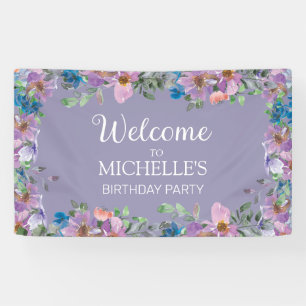 Lila blaue florale Willkommensparty für Damen zum Banner