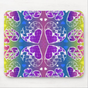 Lila, blaue, gelbe Herzmuster Mousepad