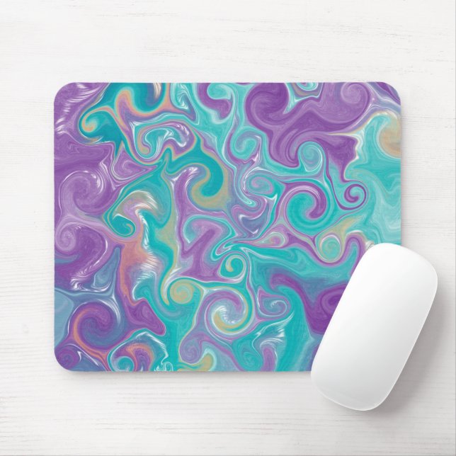 Lila, blaue, goldene und Aquamarine Wirbel Mousepad (Mit Mouse)