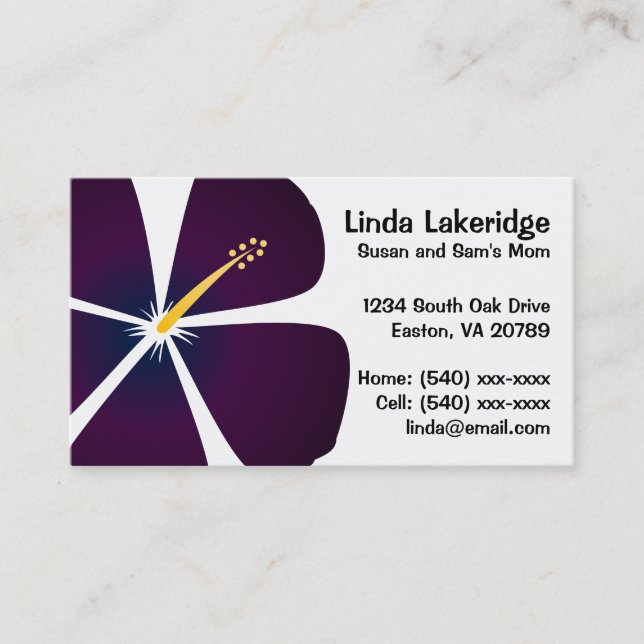 Lila/blaue Hibiskus-Blumen-Mama-Kontakt-Karte Telefonnummerkarte (Vorderseite)