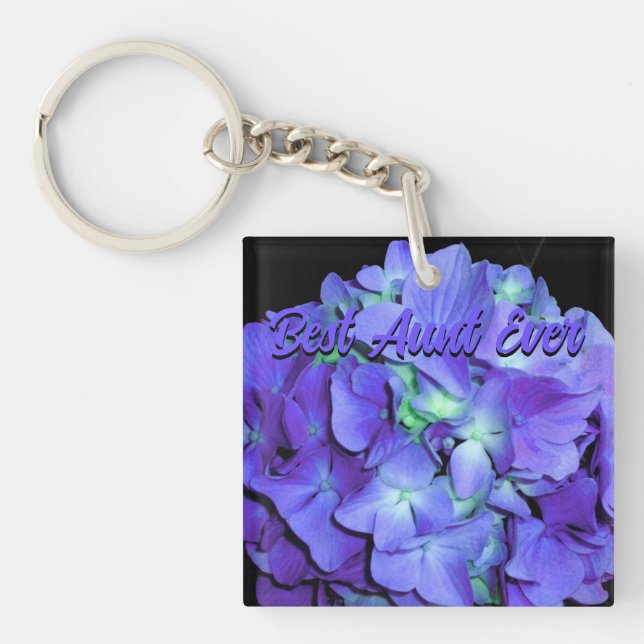 Lila-blaue Hydrangeas violette Blumen Beste Tante Schlüsselanhänger (Vorderseite)