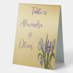Lila & Blaue Iris Wasserfarbe Goldene Hochzeit Tischaufsteller