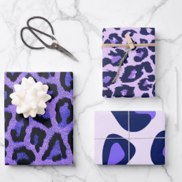 Lila blaue Leopardenfarbe Geschenkpapier Set