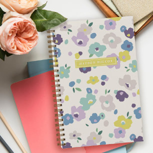 Lila Blaue Minze Floral Spiralgebundenes Notizbuch