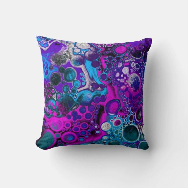 Lila, blaue, moderne Abstrakte Fluid Art Marmorzel Kissen (Vorderseite)