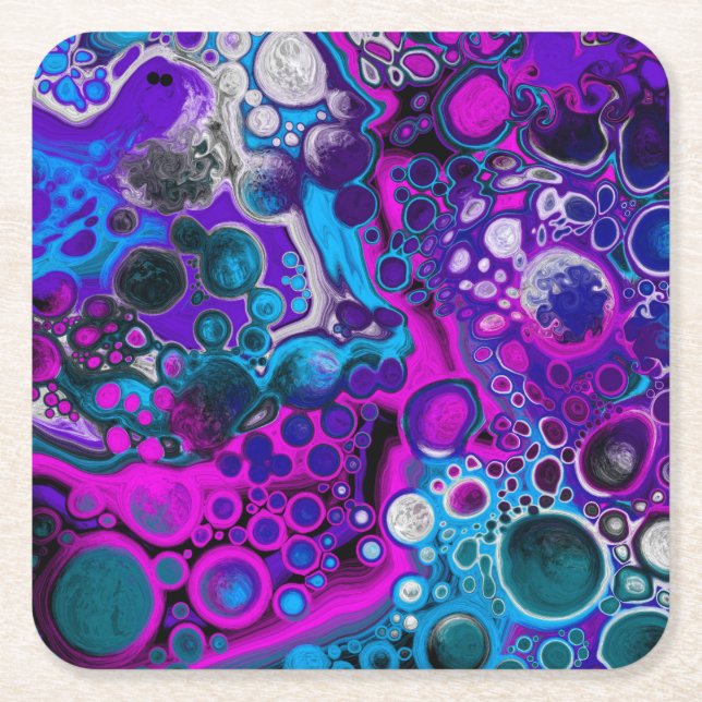 Lila, blaue, moderne Abstrakte Fluid Art Marmorzel Rechteckiger Pappuntersetzer (Vorderseite)