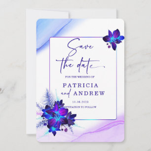 Lila Blaue Orchideen-Hochzeit Speichern Sie die Da Einladung