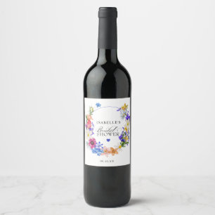 Lila Blaue Rote Wildblumen-Brautdusche Weinetikett