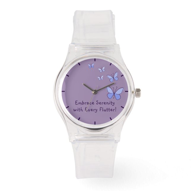Lila blaue Schmetterlinge mit Zitat Armbanduhr (Vorderseite)