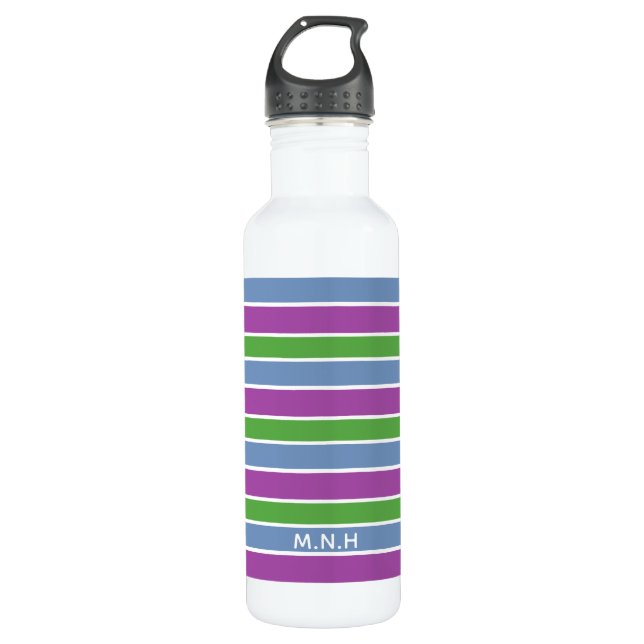 Lila blaue Streifen Personalisiert Edelstahlflasche (Vorderseite)