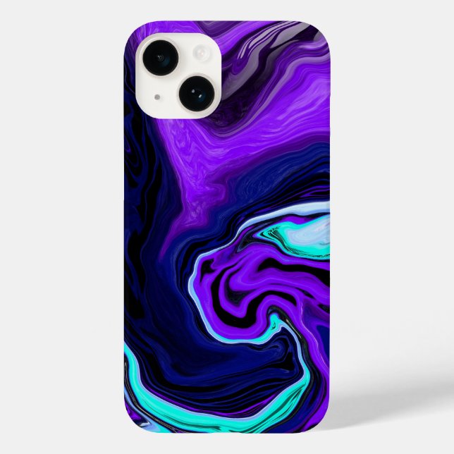 Lila, blaue und Aquamarine Abstrakte Fluid Art Case-Mate iPhone 14 Hülle (Rückseite)