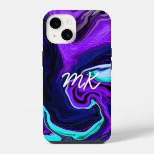 Lila, blaue und Aquamarine Abstrakte Fluid Art iPhone 14 Hülle