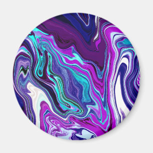 Lila, blaue und Aquamarine Abstrakte Fluid Art Magnet
