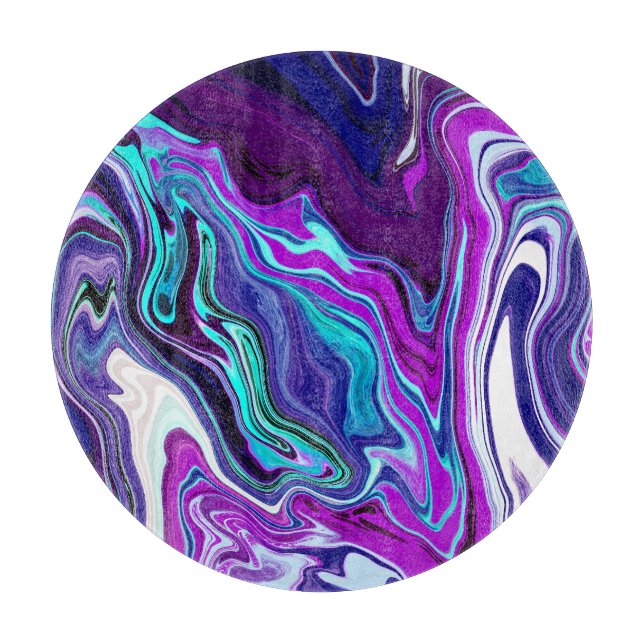 Lila, blaue und Aquamarine Abstrakte Fluid Art Schneidebrett (Vorderseite)