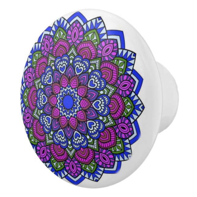 Lila, blaue und grüne Mandala-Keramik Keramikknauf (Rechts)